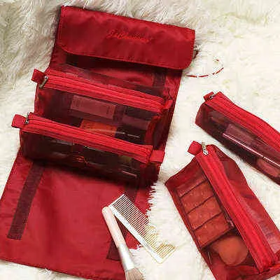 in 1 Cosmetic Bag For Women Zipper Mesh Separable Cosmetics Pouch Ladies Foldable Nylon Rope Makeup Kosmetyczka 220125283j