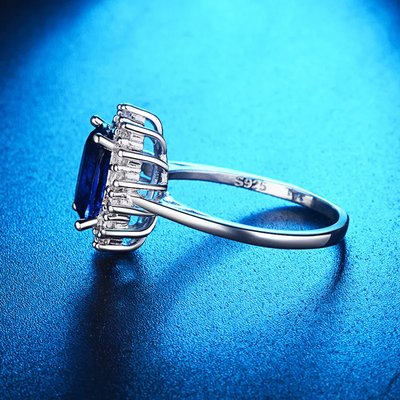 Prinses Diana William Kate Sapphire Emerald Ruby edelsteen ringen voor vrouwen Bruiloft Engagement Sieraden 925 Sterling Silver Ring