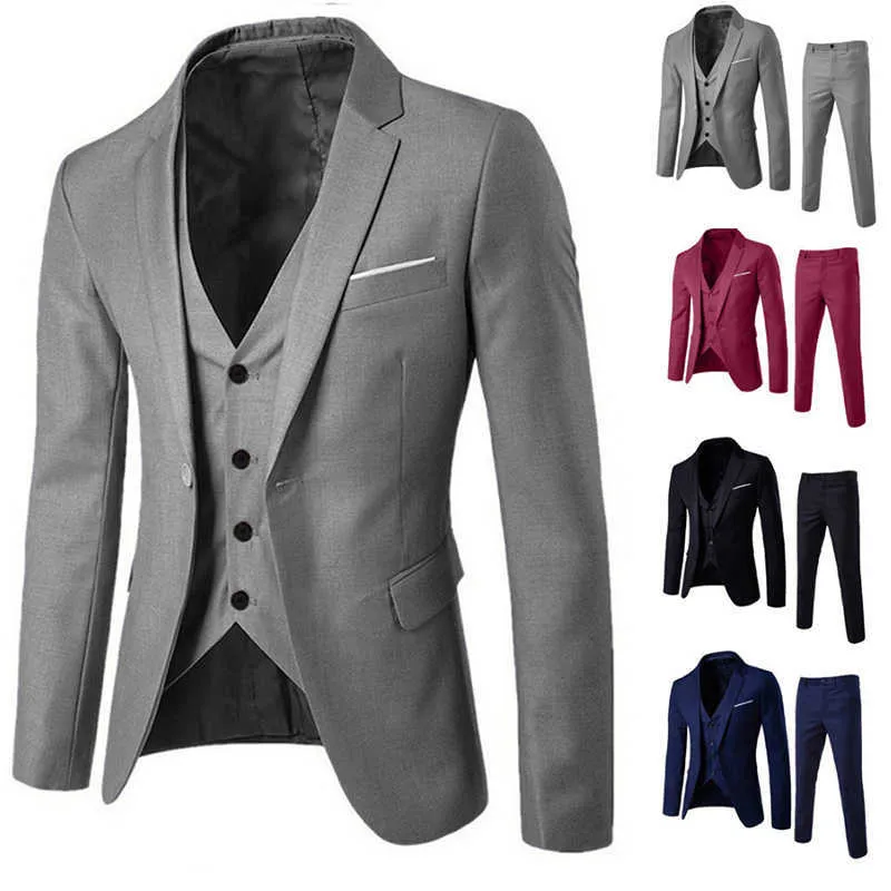 Costume Blazer pour hommes à 3 pièces pour le mariage Slim Fit Business Office Groom Party Jacket Costumes Men Suit avec pantalon Costume de gilet Homme X0909
