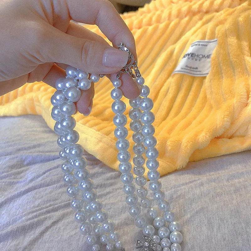 INS Fashion Crystal Saturn Pendant Collecle Cristal Naszyjnik Pearl Choker Ожерелья для женщин свадьба.