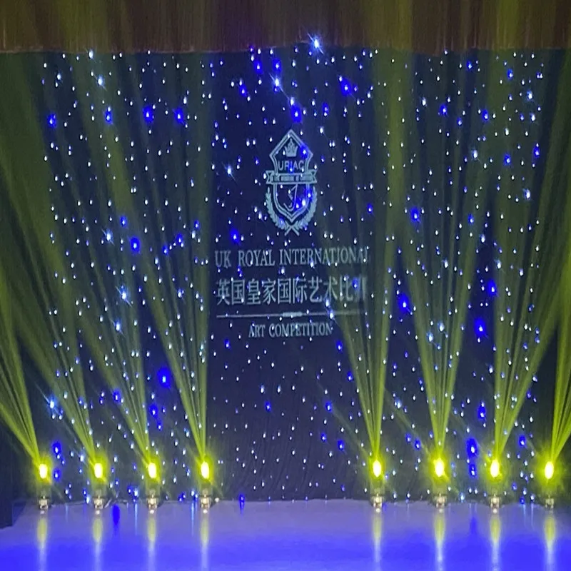 3x6m اللون الأزرق-أبيض LED Star Star Curtain Party Decoration Cloth Backdrop مع DMX512 Controller for Wedding Event256N