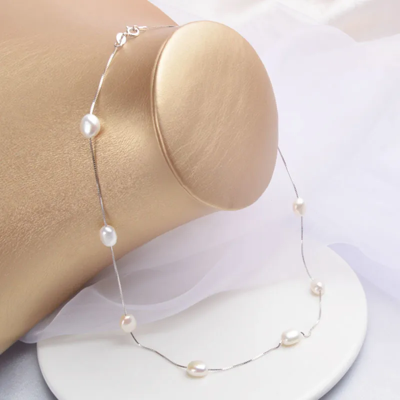 ASHIQI Collana di perle naturali barocche donna con catena in argento sterling 925 6-7mm Gioielli di moda d'acqua dolce 220214