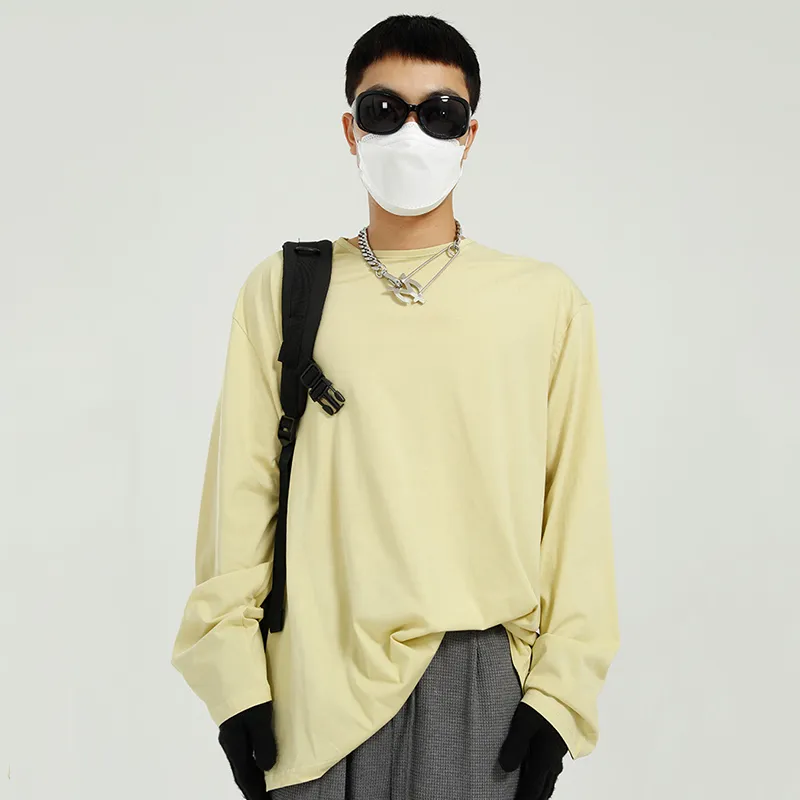 IEFB vêtements pour hommes printemps coréen Simple T-shirt homme tendance couleur unie col rond ample manches longues hauts basique 9Y7128 210524