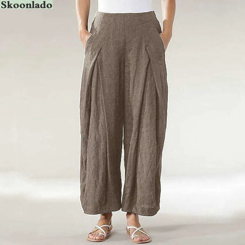 EST Femmes Pantalons en lin de coton Plus Taille 5XL Oversize Haute Qualité Lady Bons vêtements Casual Loose Style confortable Fashi 210915