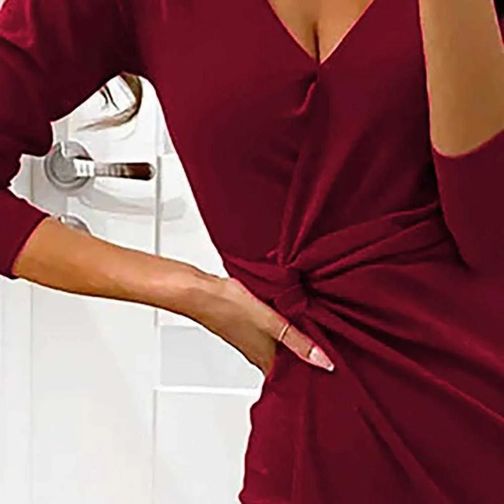 Autumn Women Dress High Waist V Neck Long Sleeve Side Split Floor-Length Dress Wedding Guests Dress Vestidos Y1006