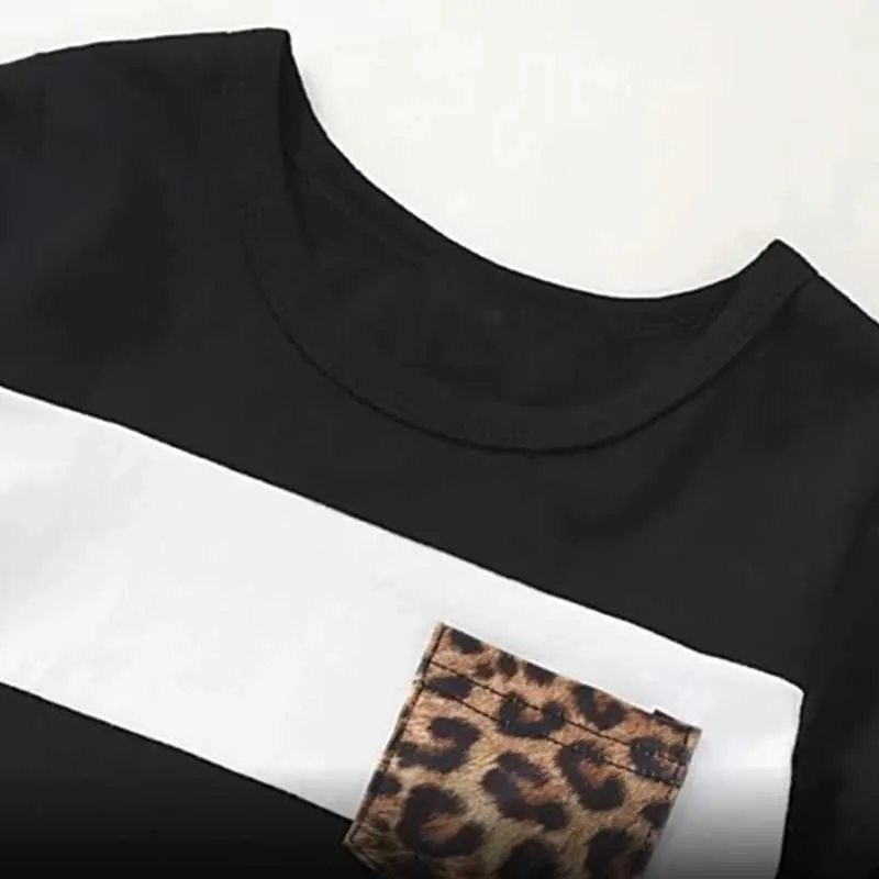 Vêtements pour enfants Été léopard Imprimer Couture à manches courtes TOP + COURT Vêtements de garçon Baby Set 210528