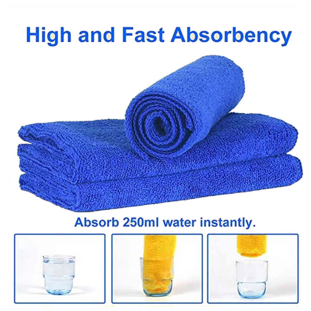 Blauwe Microfiber Cleaning Drying Soft Hemming E Doek Detaillering Car Wash Handdoek 30cmx30cm