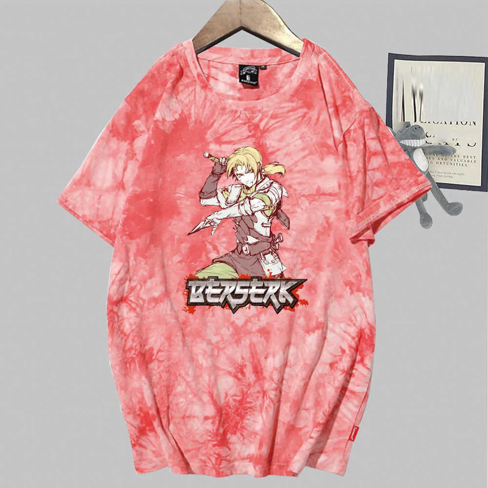 Anime T-shirt Berserk Manches courtes Col rond Tie Dye Imprimer Été Y0809