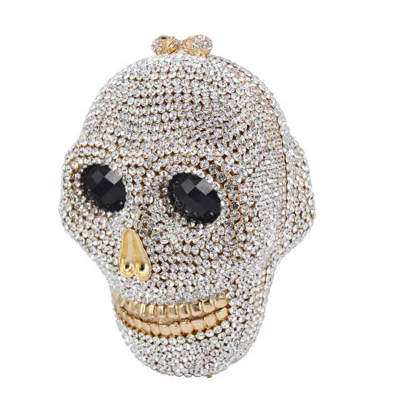 Designer Skull Clutch Bags Dames Avond Portemonnee Wedding Tassen Crystal Chain Gold Silver Day Clutches SC787 211215