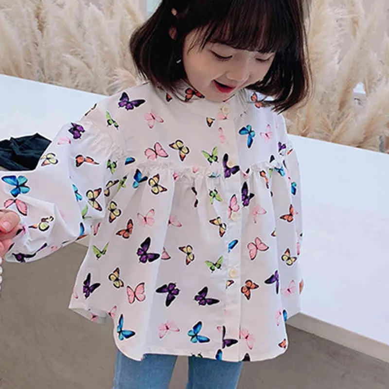 Solid Color Long-sleeve Single-breasted Blouses Spring Summer Children's Clothes Korean Style Girl Shirts 210515