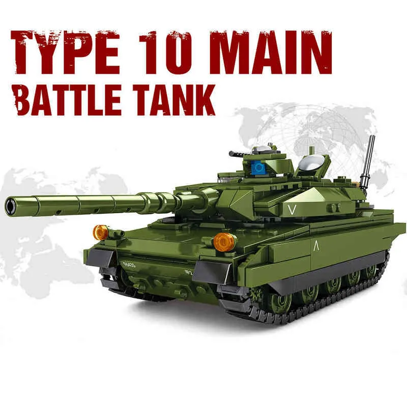 군사 시리즈 주요 전투 탱크 빌딩 블록 Leclerc Leopard 2A7 + 유형 10 도전자 2 무거운 탱크 도시 육군 키즈 장난감 선물 Y1130