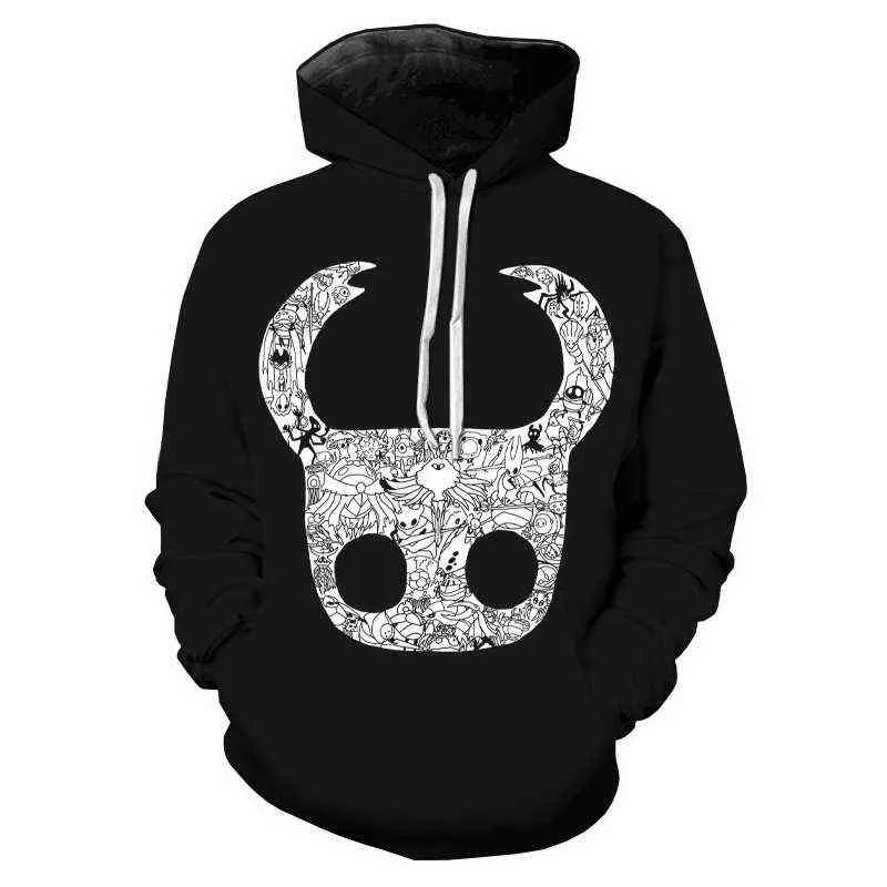 Hollow Knight 3D Prined Hoodies Men/Women Fashion Personality Anime Hoodie Harajuku Yin Yang Zipper Sweatshirts 220114