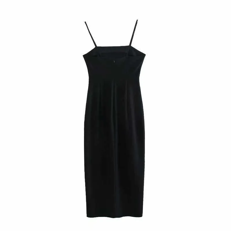 Za Black Tube MIDI летнее платье женщины спагетти ремни без спинки сексуальные вечеринки платья женщины боковая вент заднее zip vestidos 210602