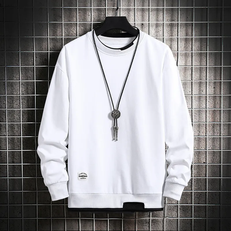 Mens Casual Sweatshirts Hoodie Men Fake Two Pieces Multi Color O-Neck Fashion Harajuku Style Male Sweatshirt 220215