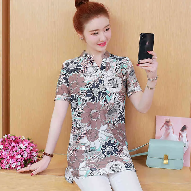 Top e camicette da donna coreane Summer Plus Size Office Lady Abbigliamento Moda stampa allentata Cool Shirt Blusas 8935 50 210521