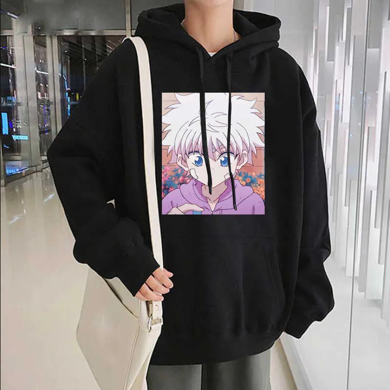 Kawaii Hoodie Hunter x Hunter Mulheres Mulheres Japonesa Anime Killua Zoldyck Devil Imprimir Harajuku Streetwear Hoodies Oversized Y0729