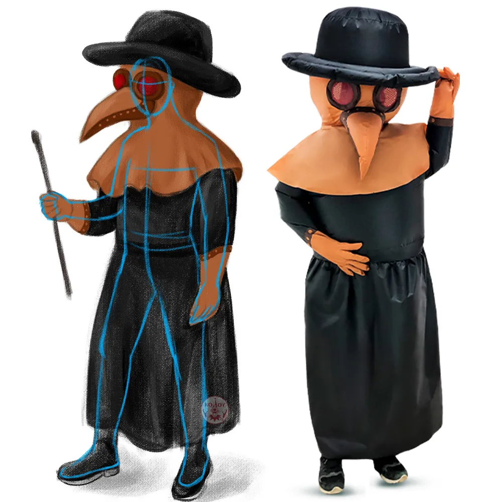 Mascot CostumesNew Adult Halloween Party Costumes Medieval Plague Doctor Inflatable Costume Carnival Role Play Disfraz Suit Man WomanMascot