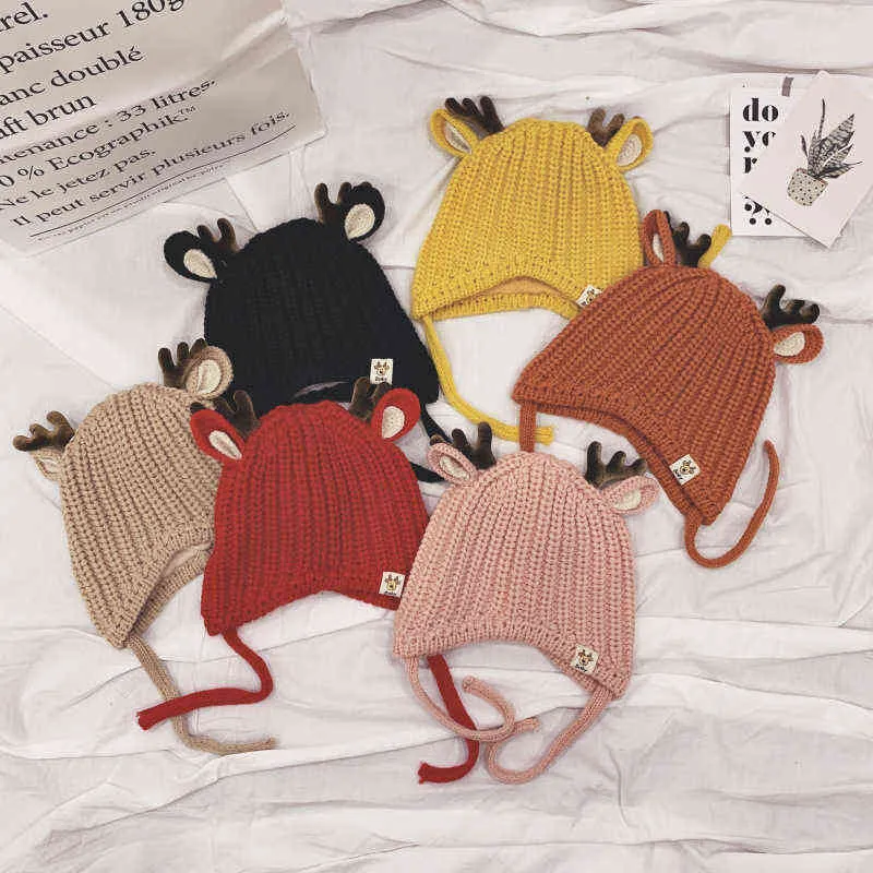 Doitbest da 2 a 6 anni Neonata Berretti Cartone animato Piccole corna Inverno Bambino cappello lavorato a maglia bambini Ragazze Tappi paraorecchie Y21111