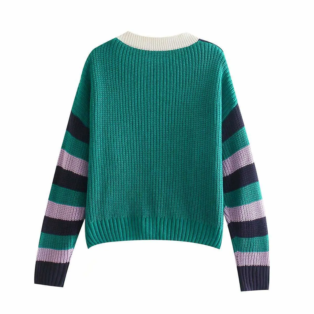 Fashion Women Knit Cardigan Striped Long sleeves V-neck Ribbed Short Knitted Sweater Casual Woman Summer Cropped tops 210709