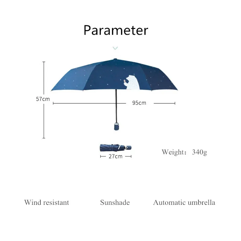 Guarda-chuva Automática Completa Ensolarado e chuvoso Dupla Propósito Duplo Sunshade Urso Dos Desenhos Animados Chuva Três Guarda-chuvas