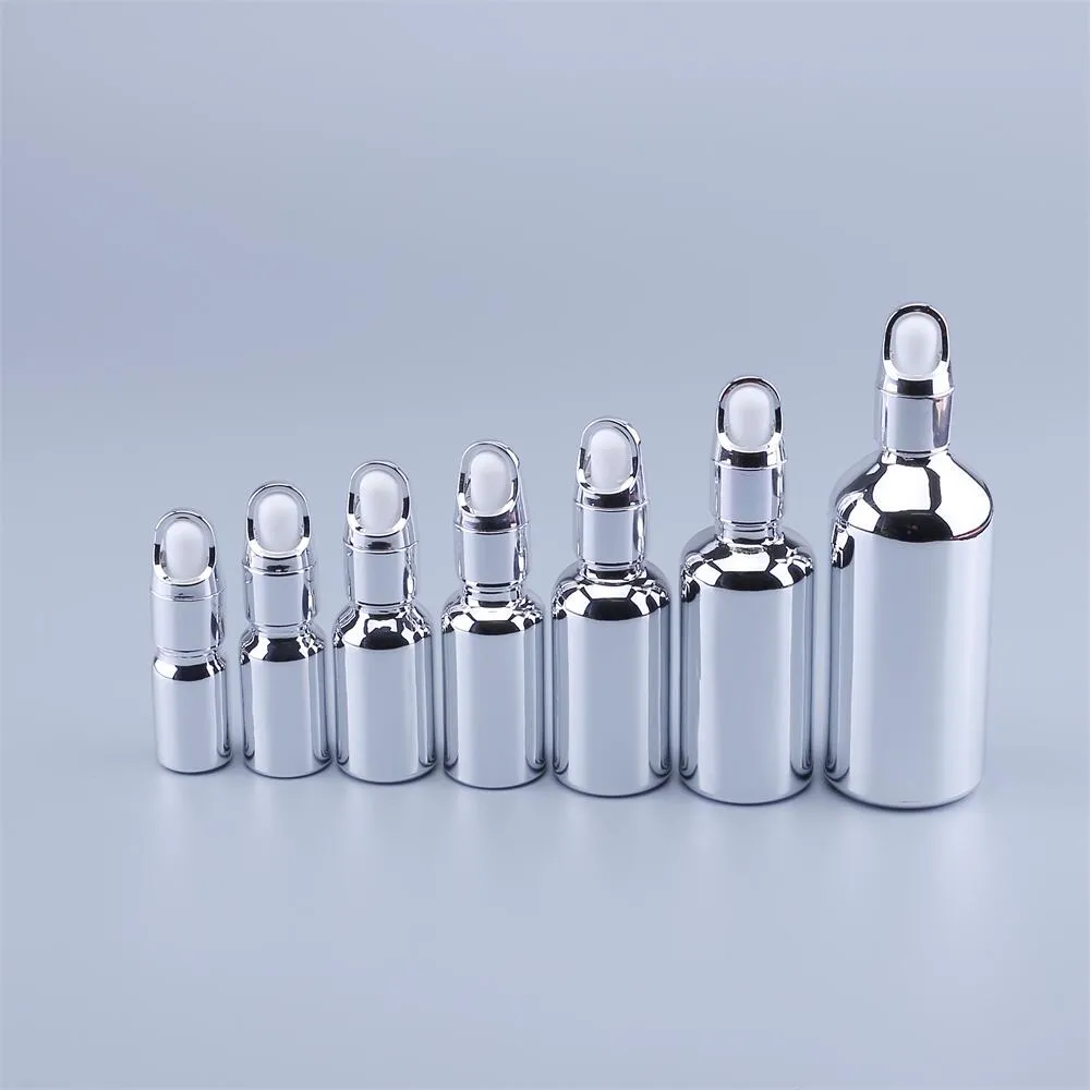 30 ml UV Silvery Glass Dropper Bottle Jars Injektionsflaskor med pipett för kosmetiska parfym Essential Oljeflaskor