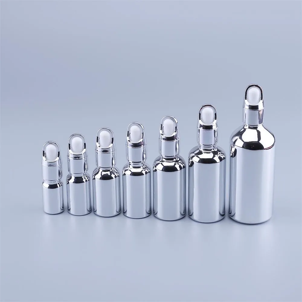 30ml UV Silvery Glass Dropper Bottle Jars Vials with Pipette for Cosmetic Perfume Essential Oil Bottles