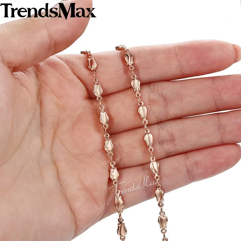 4mm Neckalce dla kobiet Girls 585 Rose Gold Bud Link Łańcuch Naszyjnik Kobieta Moda Biżuteria Walentynki Prezenty 45 CM 50 cm 55 cm GN226A