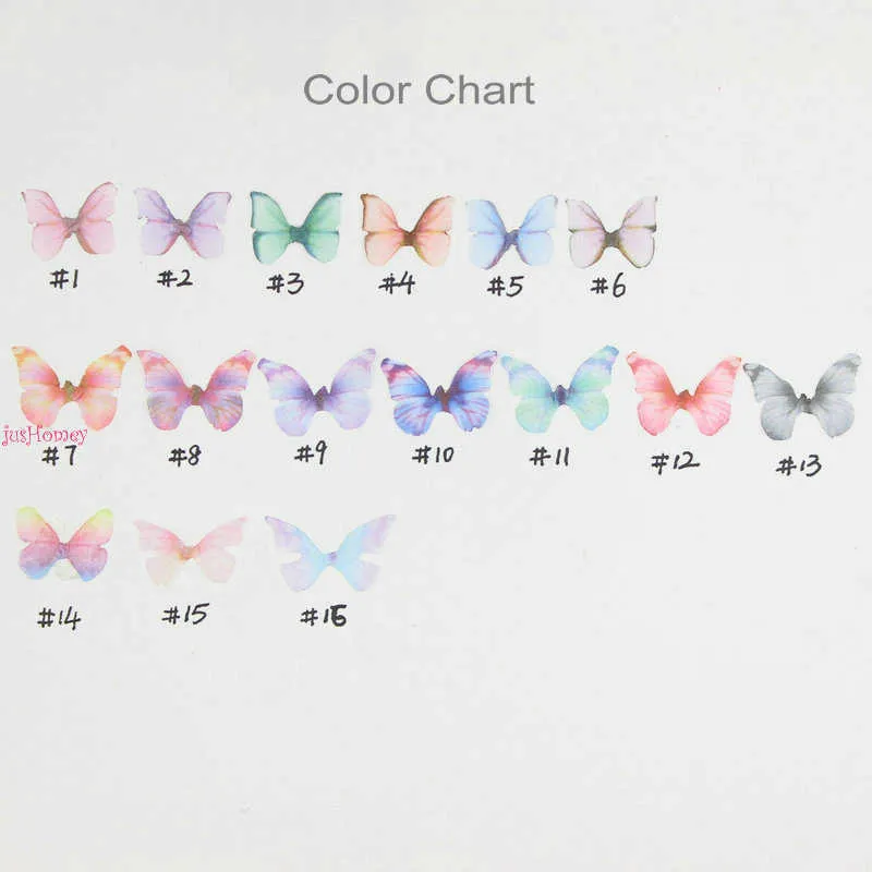 50 stks / partij Handgemaakte Organza Mini Butterflies W / Silk Butterflies -Custom Listing 210610