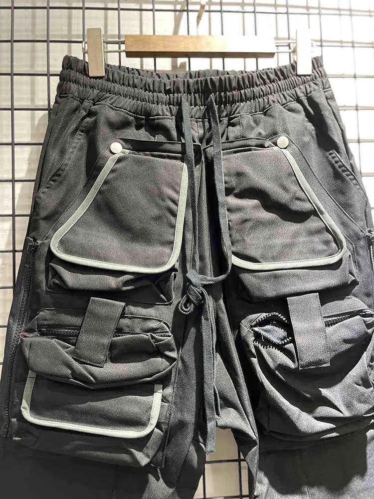 Kaki Noir Gris Pantalon Cargo Hommes Femmes Meilleure Qualité Cordon Haute Rue Salopette Multi-poches H1223