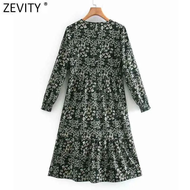 Women Fashion O Neck Colorful Dots Print Pleat Ruffles Kneeth Dress Chic Lady Long Sleeve Vestido Dresses DS4790 210420