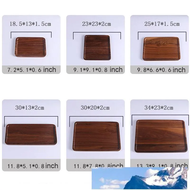 Rectangle Black Walnut Plates Delicate Kitchen Wood Fruit Vegetable Bread Cake Dishes Multi Size Pizza Snack Trays