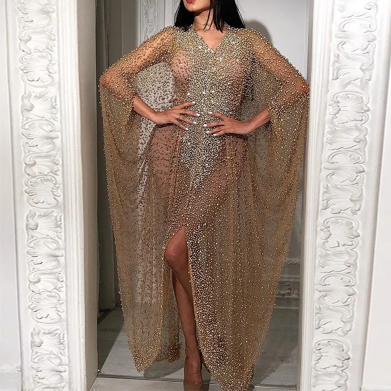 Nova chegada longa vestido de baile 2020 Sparkly glitter lantejoulas sexy ver através de top menina africana lantejoulas longa laço sereia vestidos de noite 2022