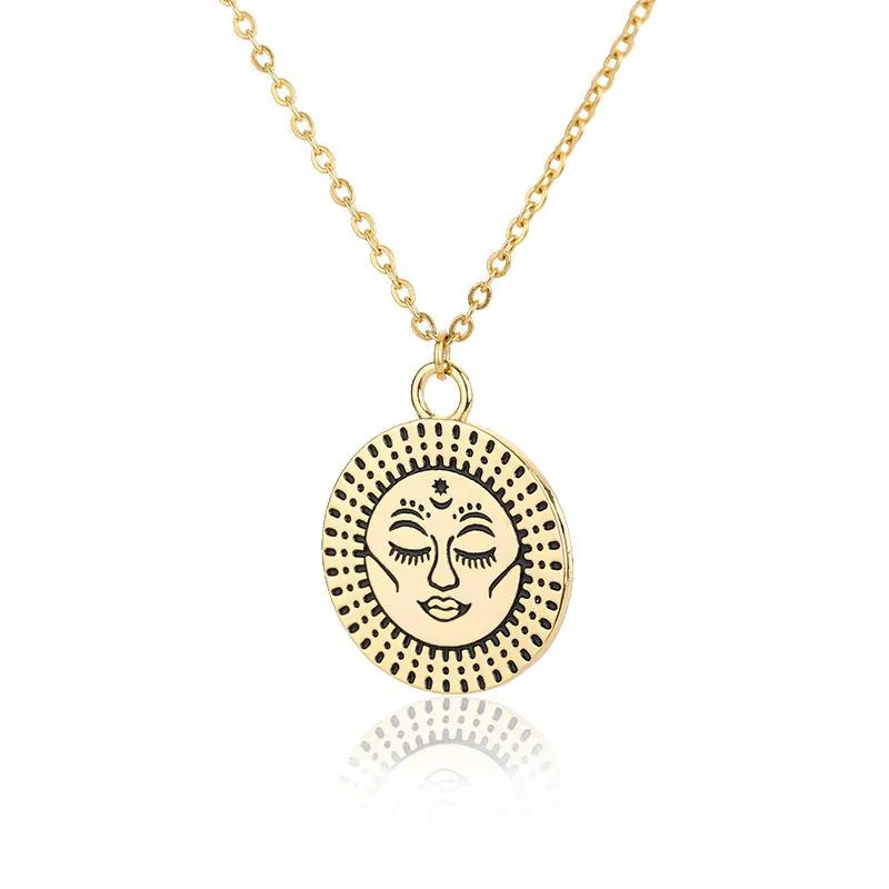 Naszyjniki wiszące vintage duże słońce i księżyc Naszyjnik ze stali nierdzewnej Boho urok Celestial Dainty for Women Collier Femme BFF Jewelr2818