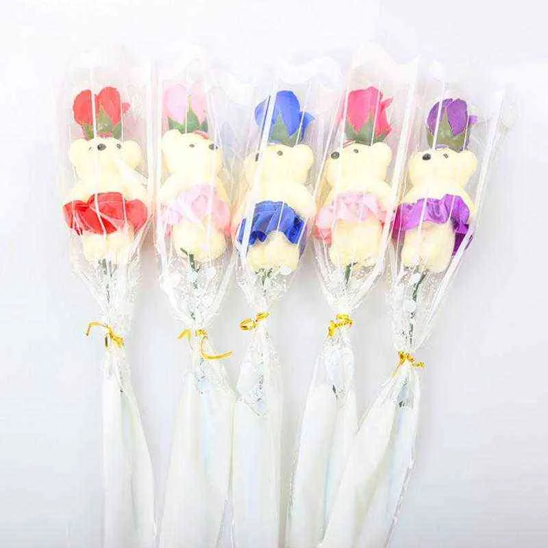 1 pz carino orso di schiuma rosa bouquet di fiori compleanno sapone artificiale fiore regalo di san valentino la fidanzata TSLM1