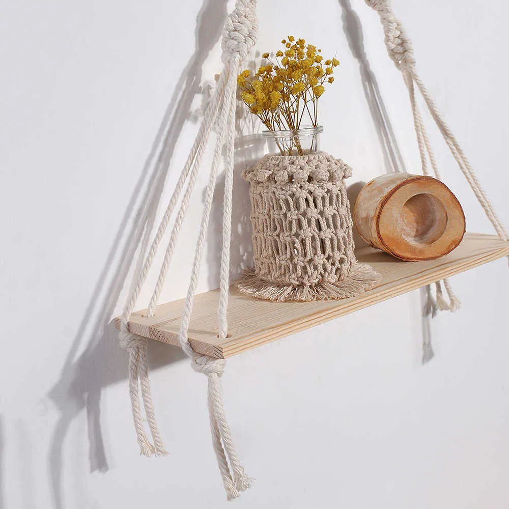 Étagères suspendues en macramé pour mur, étagère murale en macramé - étagères pour plantes de chambre à coucher, cadeau de décoration murale Boho 210922