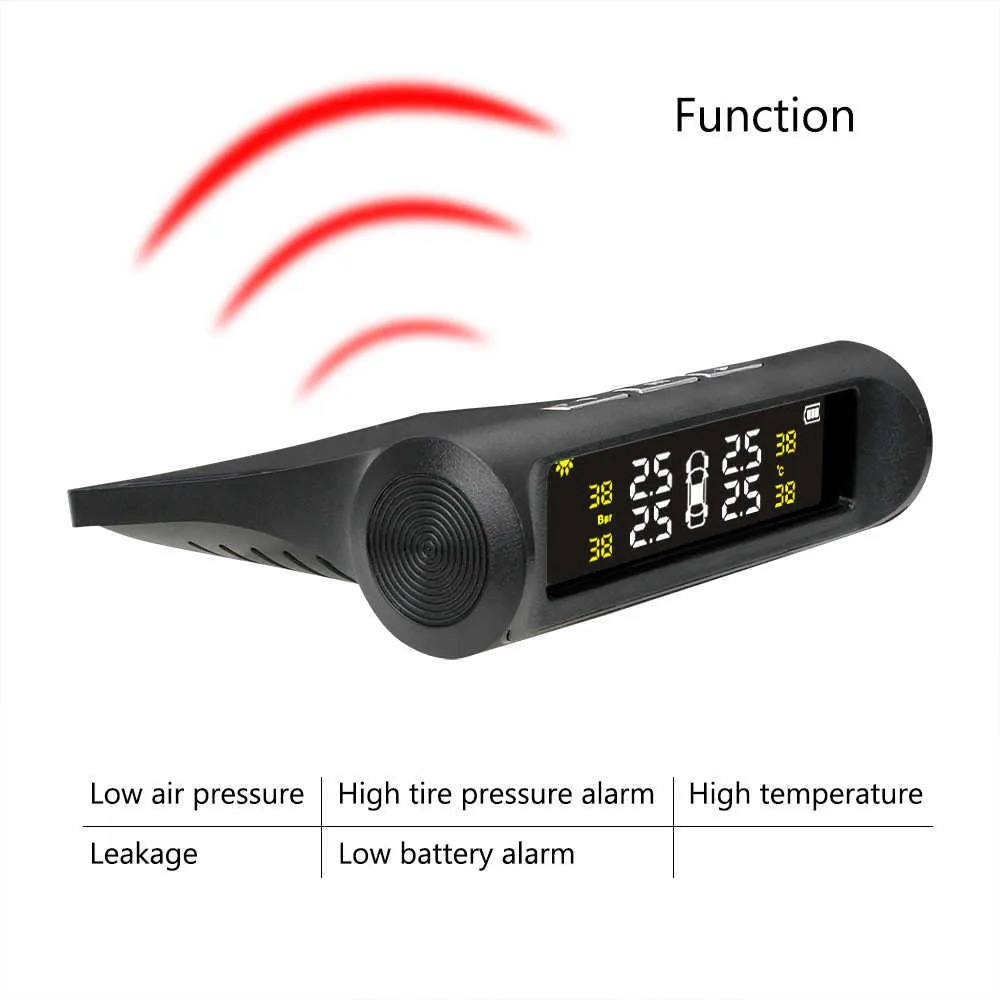 Visor LCD digital Sistemas de alarme de segurança automotiva Carro TPMS Sistema de monitoramento da pressão dos pneus Energia solar