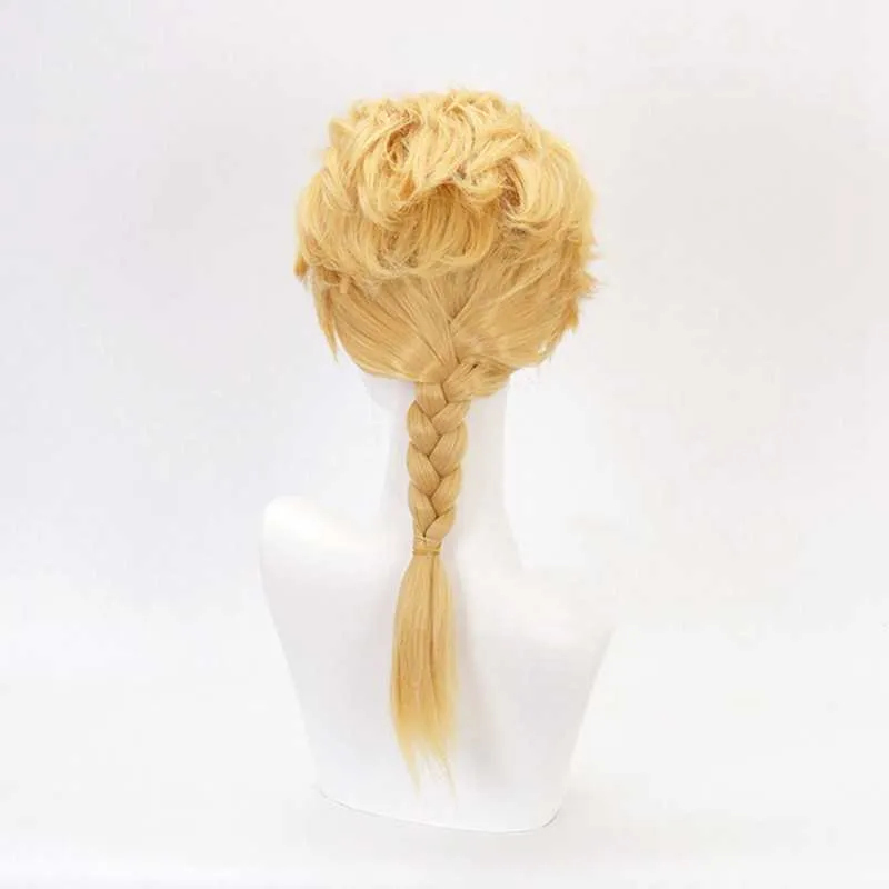 Giorno giovanna wig jojo bisarre äventyr cosplay gyllene flätade överdimensionerade curls halloween party roll play cap y0913287v