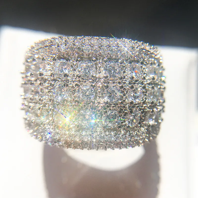 Luxo halo 925 prata esterlina para homem anel cheio de diamante presente aniversário moda jóias inteiras ra0146245h