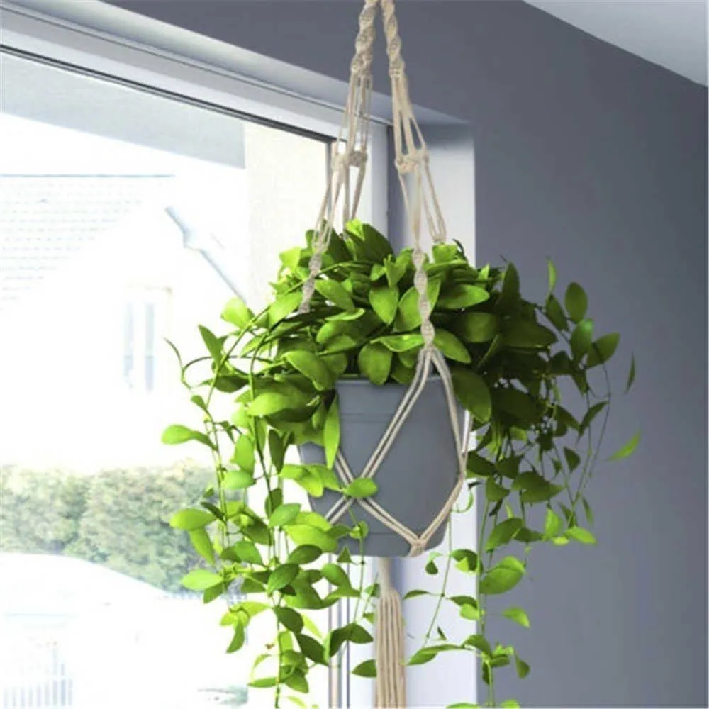2 stuks 41 inch handgemaakte huistuinplanten hangende string plantenhanger macrame home decor potten mand hangende snaren 210615304I