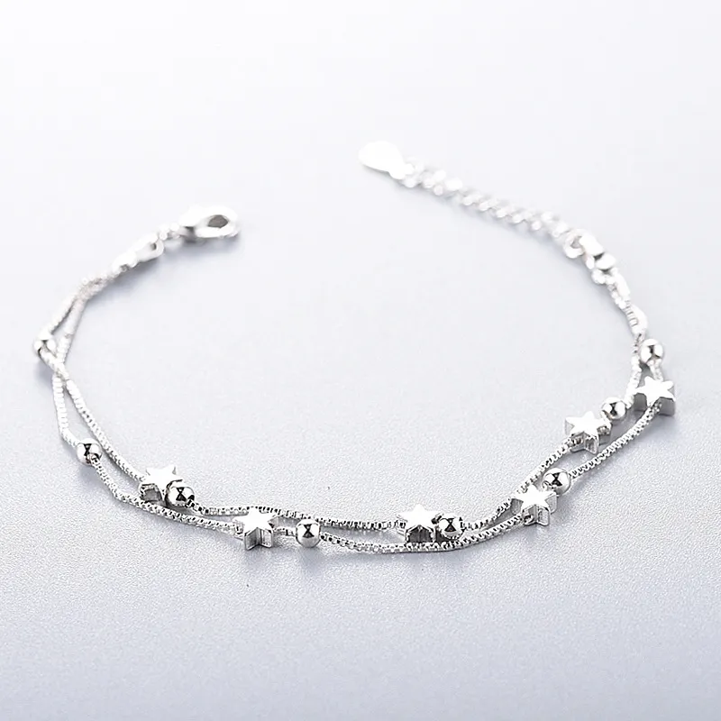 100% originale braccialetto in argento sterling 925 doppio strato stelle perline braccialetti Chian braccialetti le donne ragazze gioielli da sposa