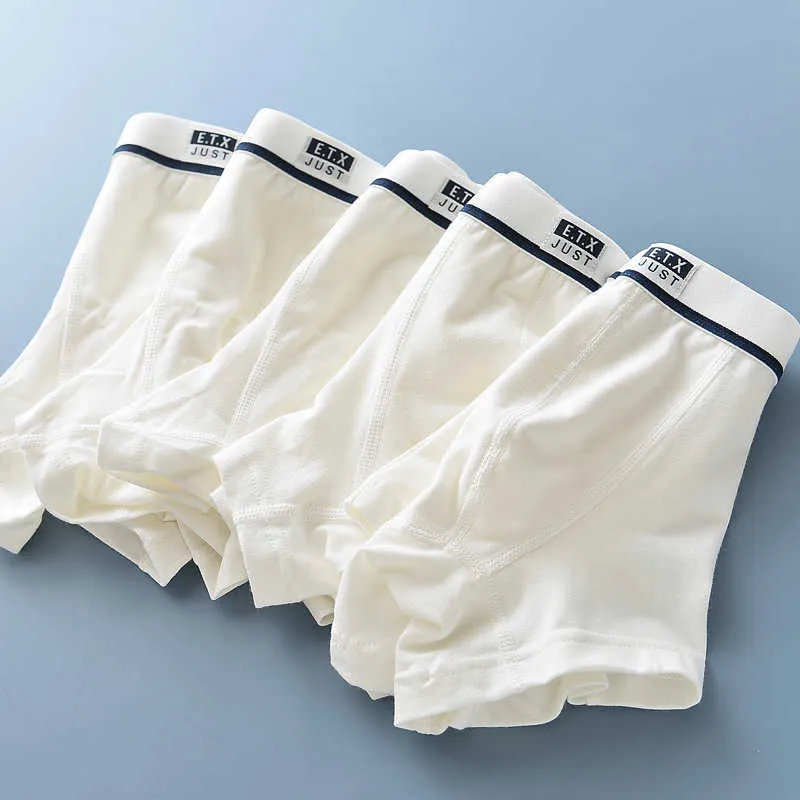 5er-Pack Jungen-Unterwäsche, reine weiße Farbe, kurze Boxer, Teenager-Schulhöschen, atmungsaktive Unterhose für Kinder, Kinderkleidung 2106221389307
