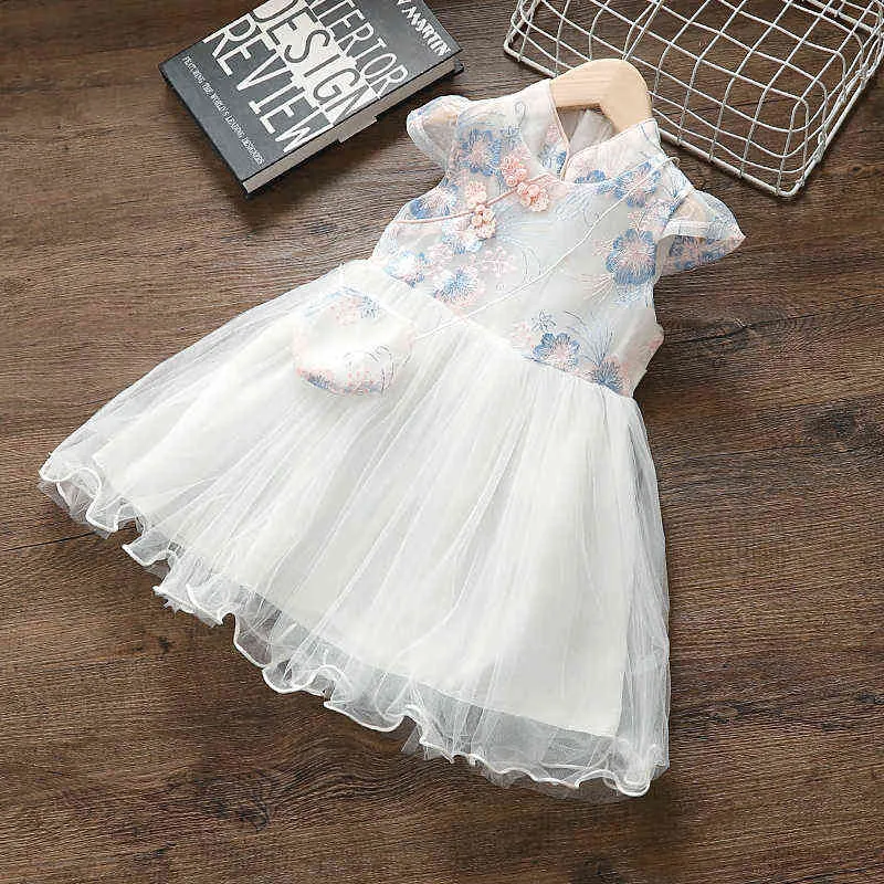 Kids meisjes zomer kleding baby chinese stijl borduurwerk mesh jurk voor meisjes 2 3 4 5 t baby verjaardagskleding prinses jurk G1129