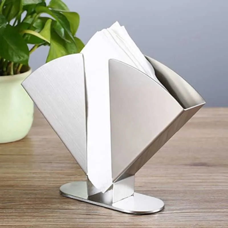 Rostfritt stål servetthållare pappersservett dispenser vertikal dekorativ vävnad rack box för matbord kök bänkskiva 210818
