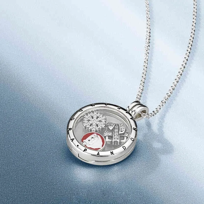 925 Sterling Silver Flytande Locket Hängsmycke Med Julärmar Halsband Passform Kvinna European Pandora Style Smycken