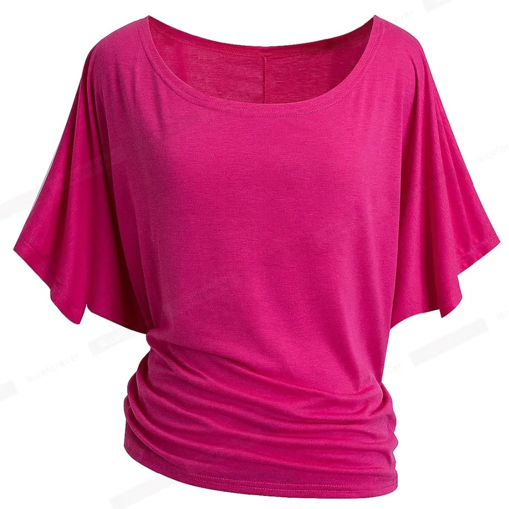 Nice-forever Summer Women Pure Color Fashion Batwing T-shirt Casual Oversized Tees tops 157 210419