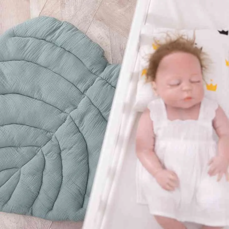 1 stück Babyspielmatte Nordic Baumwolle Blatt Blätter Decke Weiche Teppiche Kind Krabbeln Decke Cartoon Babyspielmatten Kinderzimmer Dekoration 210402