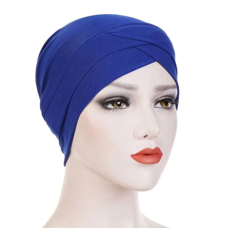 Turban musulman croisé sur le front, Hijabs intérieur en coton extensible de couleur Pure pour casquettes, prêt à porter pour femmes, foulard sous Bonnet