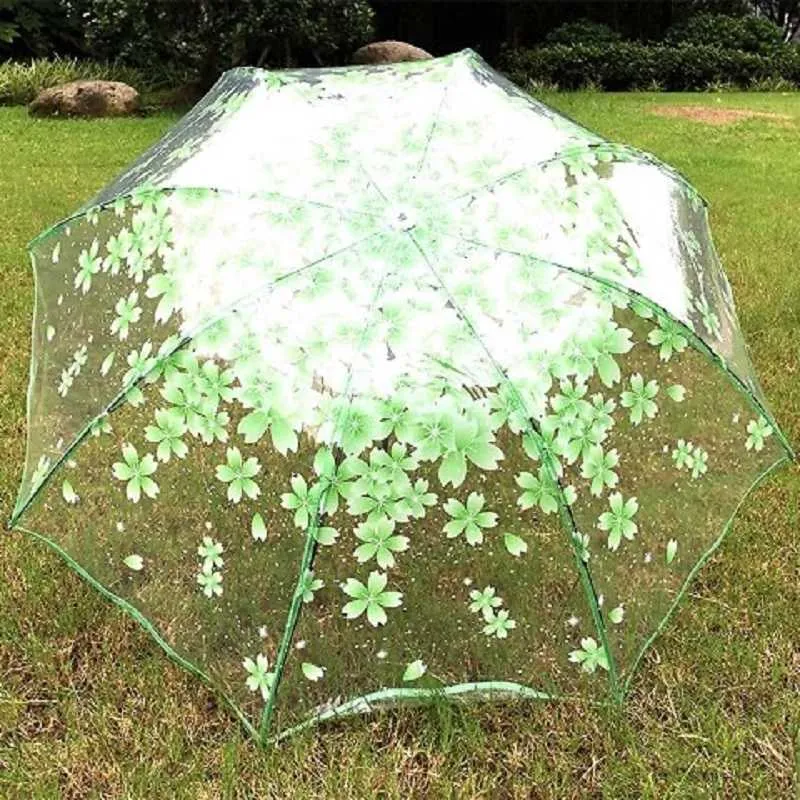 Romantyczne przezroczyste przezroczyste kwiaty Bubble Dome Cute Designer Goth parasol pół automatycznego dla wiatru ciężkie deszcz kobiety Słońce parasol H6070807