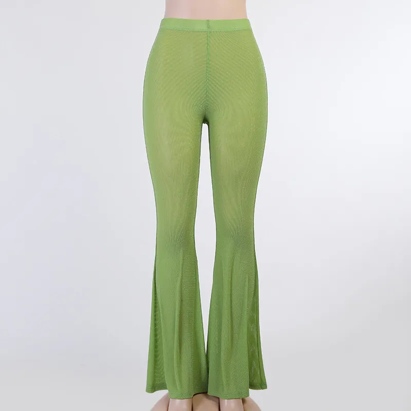 Spring High Waist Flare Pants Women Fashion Stretch Green Slim Long Trouser Streetwear Casual Woman Pants 210422