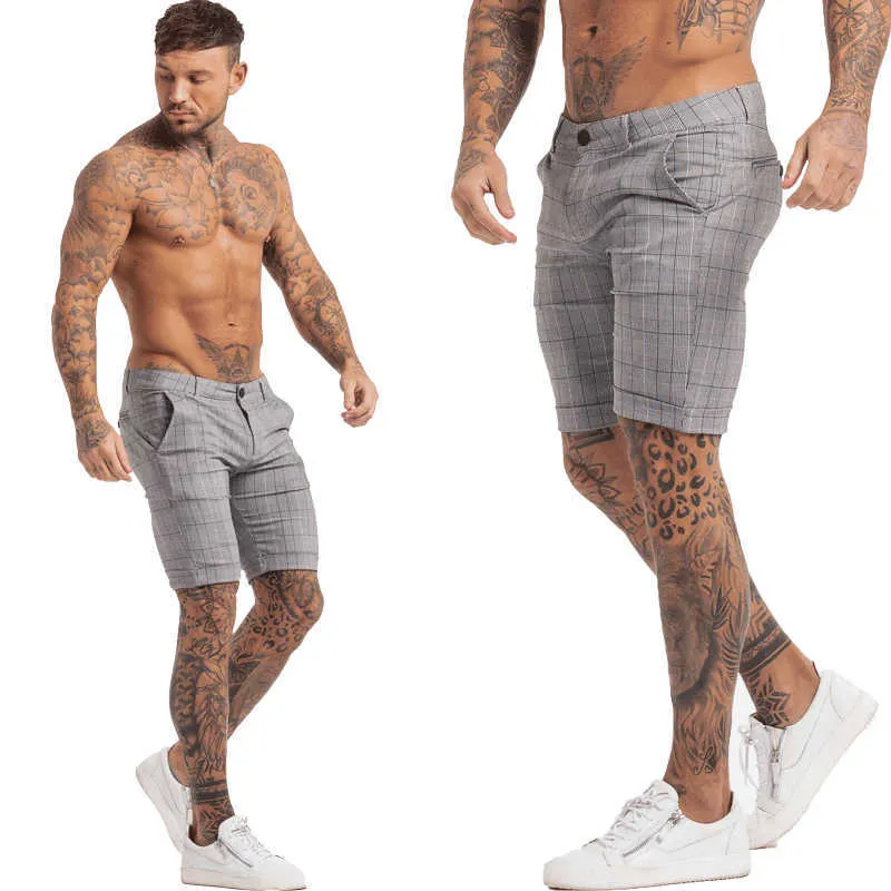 Men's Shorts Homme Summer Élastique Taille Plaid Short Skinny Fit Fashion Brand Fitness Shorts for Men Casual Stretchy Chinos 210723